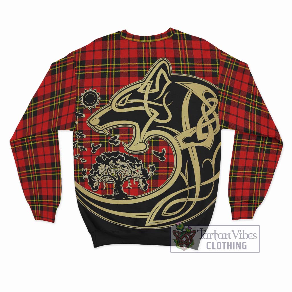 Tartan Vibes Clothing Brodie Modern Tartan Sweatshirt with Family Crest Celtic Wolf Style