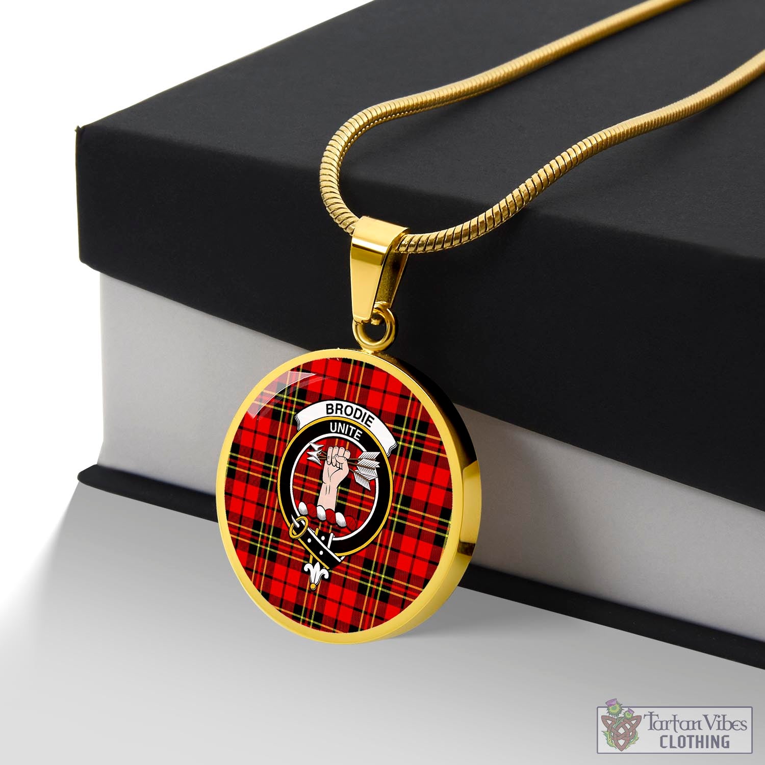 Tartan Vibes Clothing Brodie Modern Tartan Circle Necklace with Family Crest