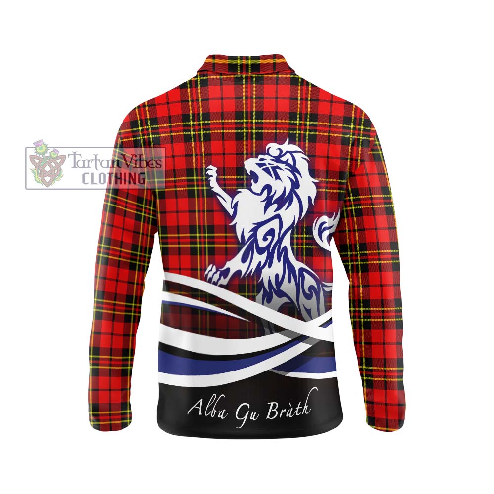 Brodie Modern Tartan Long Sleeve Polo Shirt with Alba Gu Brath Regal Lion Emblem - Tartanvibesclothing Shop