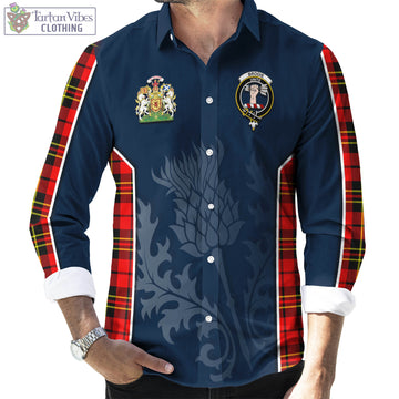 Brodie Modern Tartan Long Sleeve Button Up Shirt with Family Crest and Scottish Thistle Vibes Sport Style