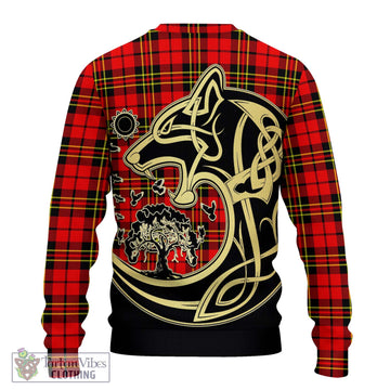 Brodie Modern Tartan Knitted Sweater with Family Crest Celtic Wolf Style