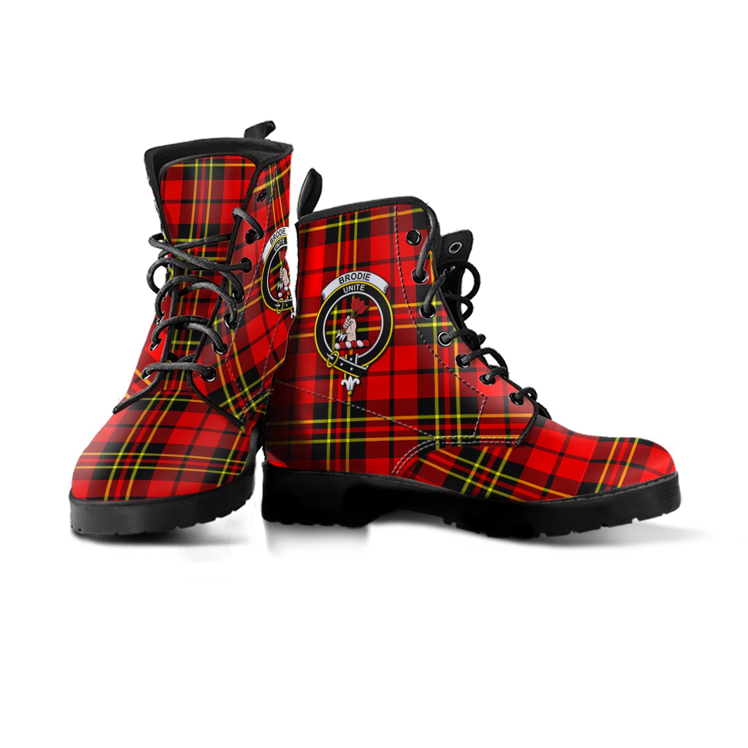 Brodie Modern Tartan Leather Boots with Family Crest - Tartanvibesclothing