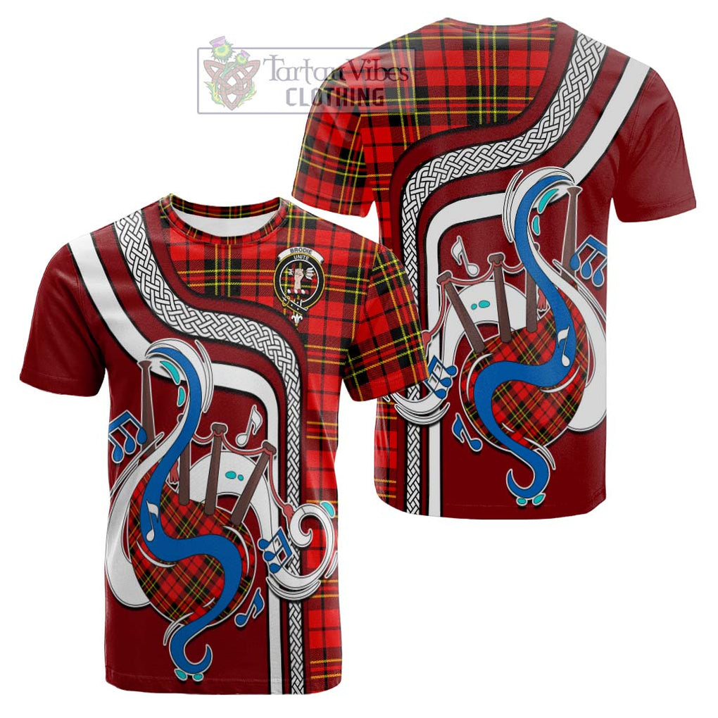 Tartan Vibes Clothing Brodie Modern Tartan Cotton T-shirt with Epic Bagpipe Style