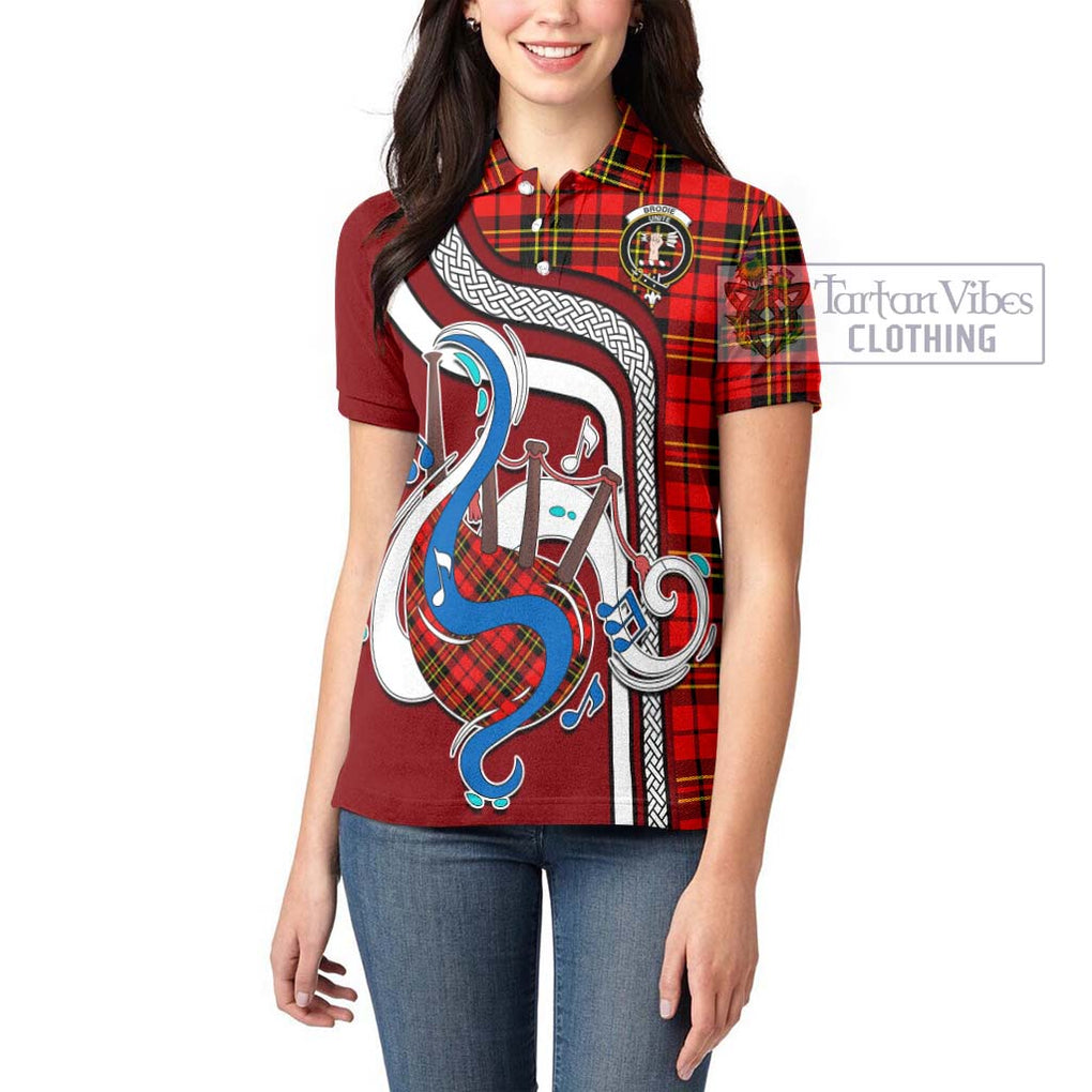 Brodie Modern Tartan Women's Polo Shirt with Epic Bagpipe Style - Tartanvibesclothing Shop