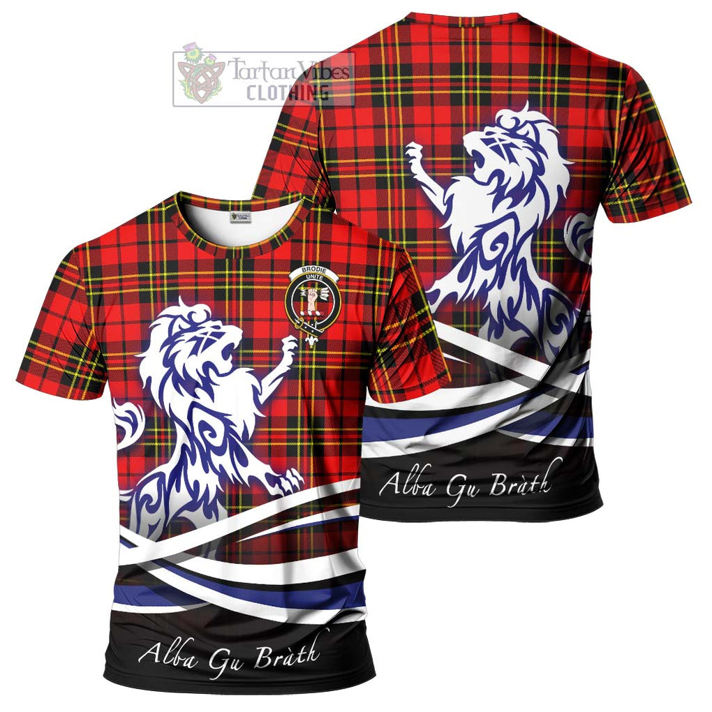 Tartan Vibes Clothing Brodie Modern Tartan Cotton T-shirt with Alba Gu Brath Regal Lion Emblem