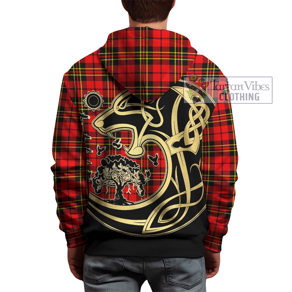 Tartan Vibes Clothing Brodie Modern Tartan Hoodie with Family Crest Celtic Wolf Style