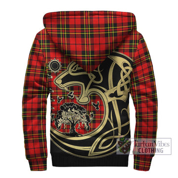 Brodie Modern Tartan Sherpa Hoodie with Family Crest Celtic Wolf Style
