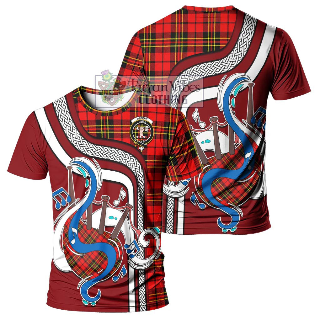 Brodie Modern Tartan T-Shirt with Epic Bagpipe Style - Tartanvibesclothing Shop