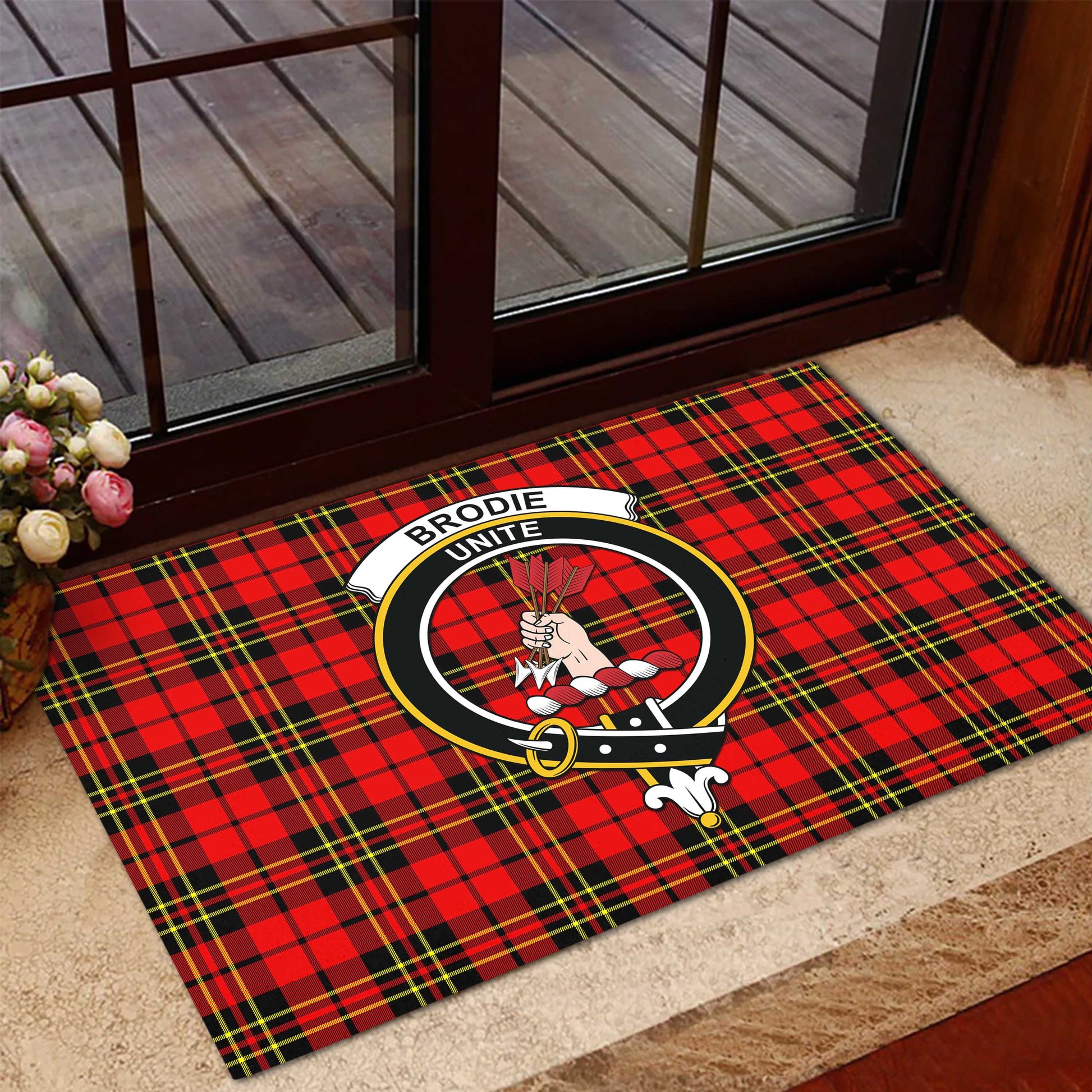 Brodie Modern Tartan Door Mat with Family Crest - Tartanvibesclothing