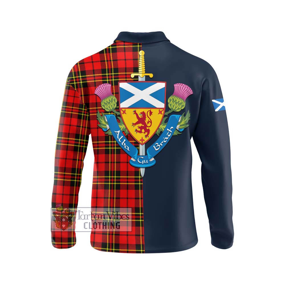 Tartan Vibes Clothing Brodie Modern Tartan Long Sleeve Polo Shirt with Scottish Lion Royal Arm Half Style