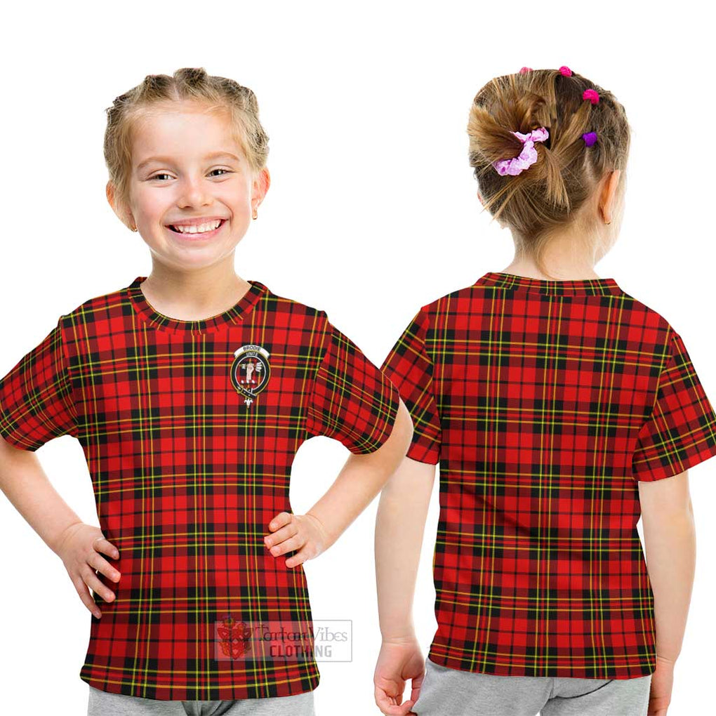 Brodie Modern Tartan Kid T-Shirt with Family Crest - Tartanvibesclothing Shop