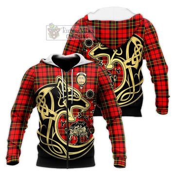 Brodie Modern Tartan Knitted Hoodie with Family Crest Celtic Wolf Style