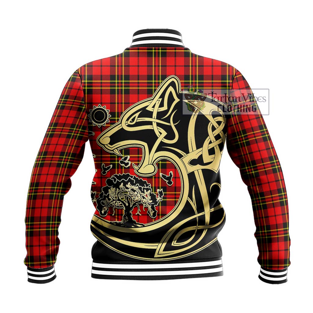 Tartan Vibes Clothing Brodie Modern Tartan Baseball Jacket with Family Crest Celtic Wolf Style