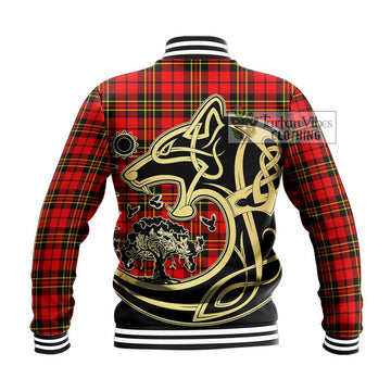 Brodie Modern Tartan Baseball Jacket with Family Crest Celtic Wolf Style