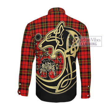 Brodie Modern Tartan Long Sleeve Button Shirt with Family Crest Celtic Wolf Style