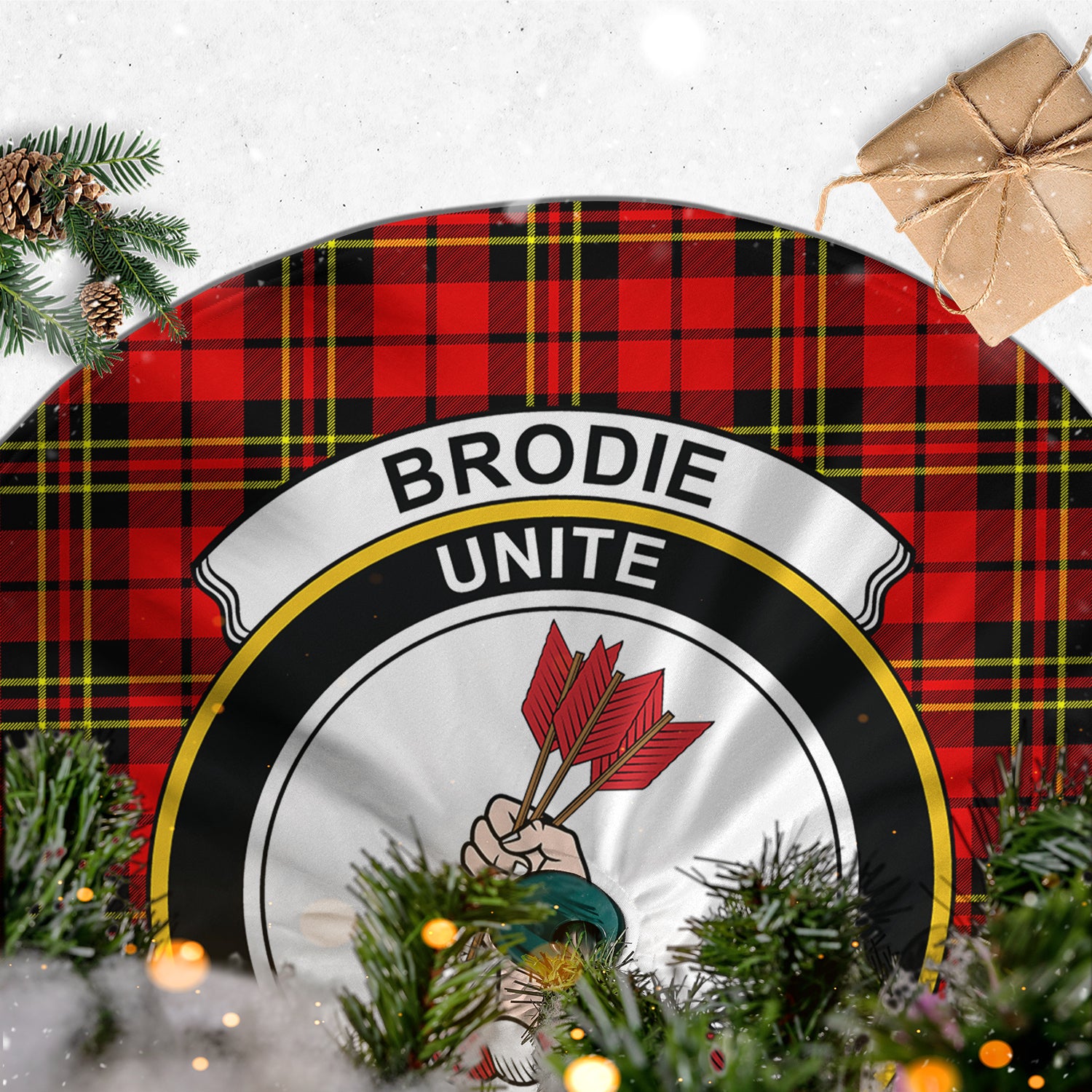 Brodie Modern Tartan Christmas Tree Skirt with Family Crest - Tartanvibesclothing