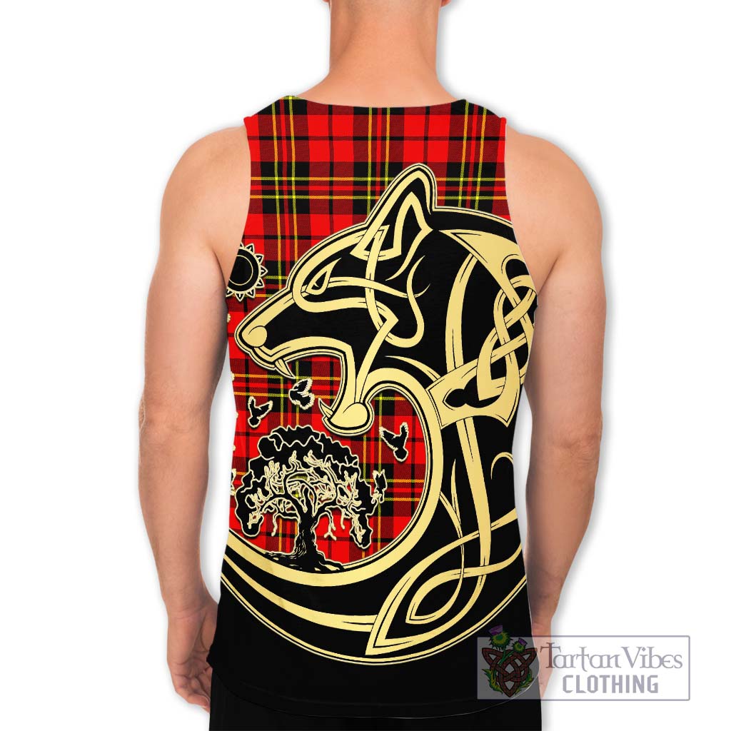 Tartan Vibes Clothing Brodie Modern Tartan Men's Tank Top with Family Crest Celtic Wolf Style