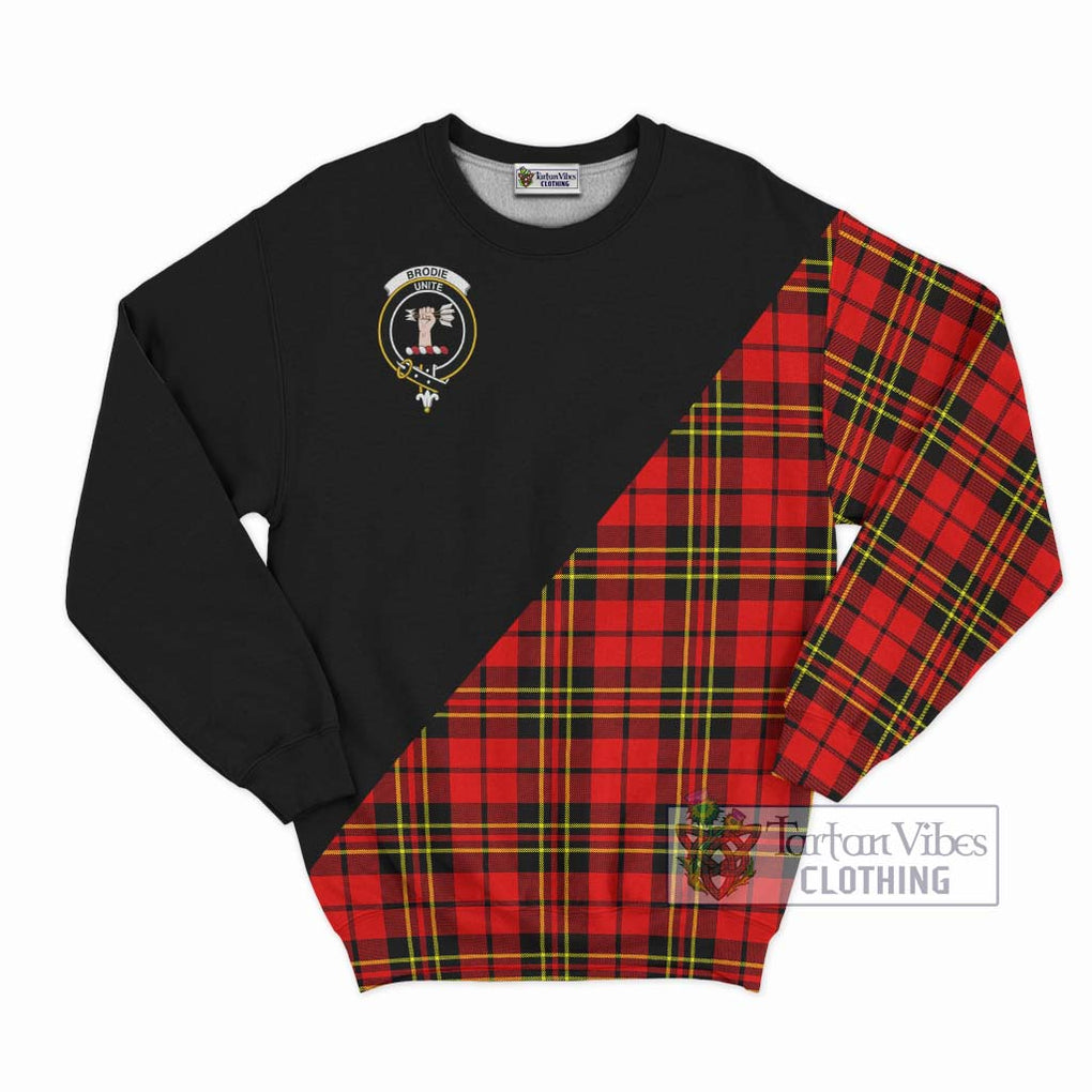 Brodie Modern Tartan Sweatshirt with Family Crest and Military Logo Style - Tartanvibesclothing Shop