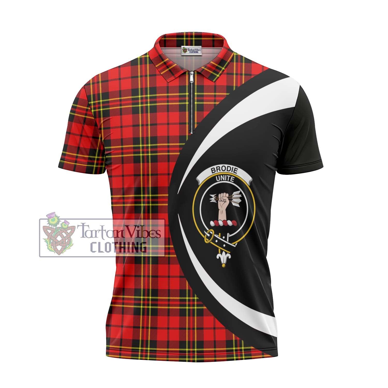 Tartan Vibes Clothing Brodie Modern Tartan Zipper Polo Shirt with Family Crest Circle Style