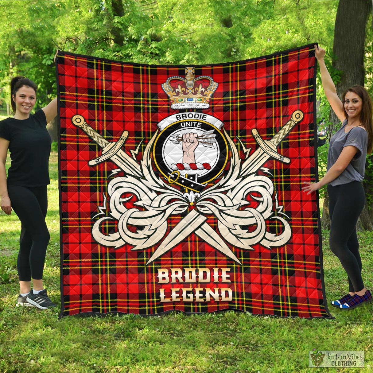 Tartan Vibes Clothing Brodie Modern Tartan Quilt with Clan Crest and the Golden Sword of Courageous Legacy