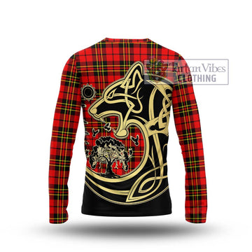 Brodie Modern Tartan Long Sleeve T-Shirt with Family Crest Celtic Wolf Style