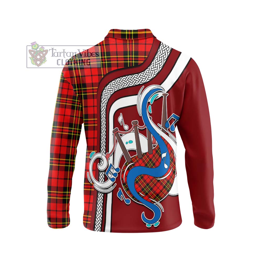 Tartan Vibes Clothing Brodie Modern Tartan Long Sleeve Polo Shirt with Epic Bagpipe Style