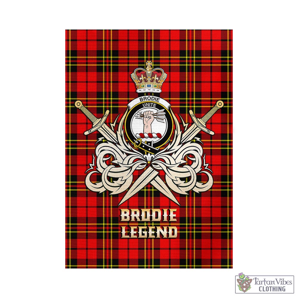 Tartan Vibes Clothing Brodie Modern Tartan Flag with Clan Crest and the Golden Sword of Courageous Legacy