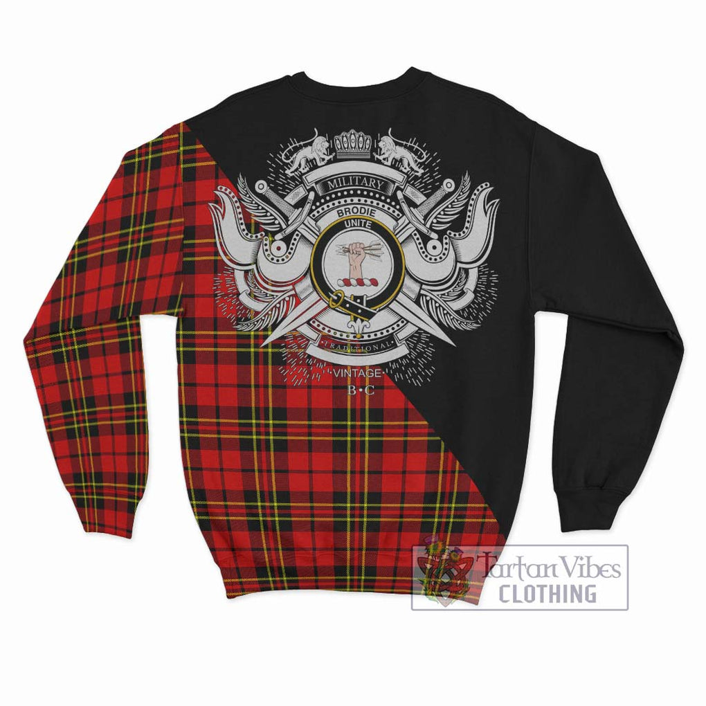 Brodie Modern Tartan Sweatshirt with Family Crest and Military Logo Style - Tartanvibesclothing Shop