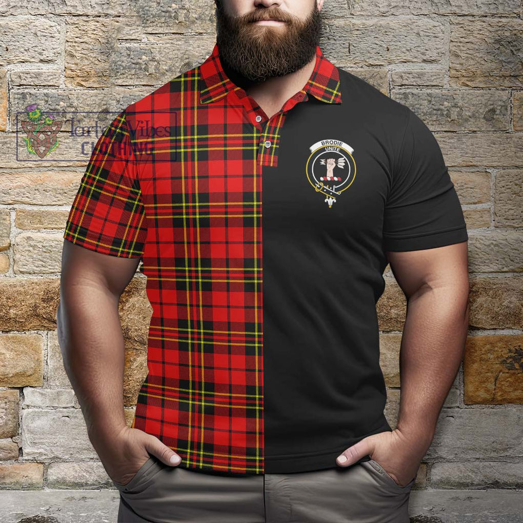 Brodie Modern Tartan Polo Shirt with Family Crest and Half Of Me Style - Tartanvibesclothing Shop