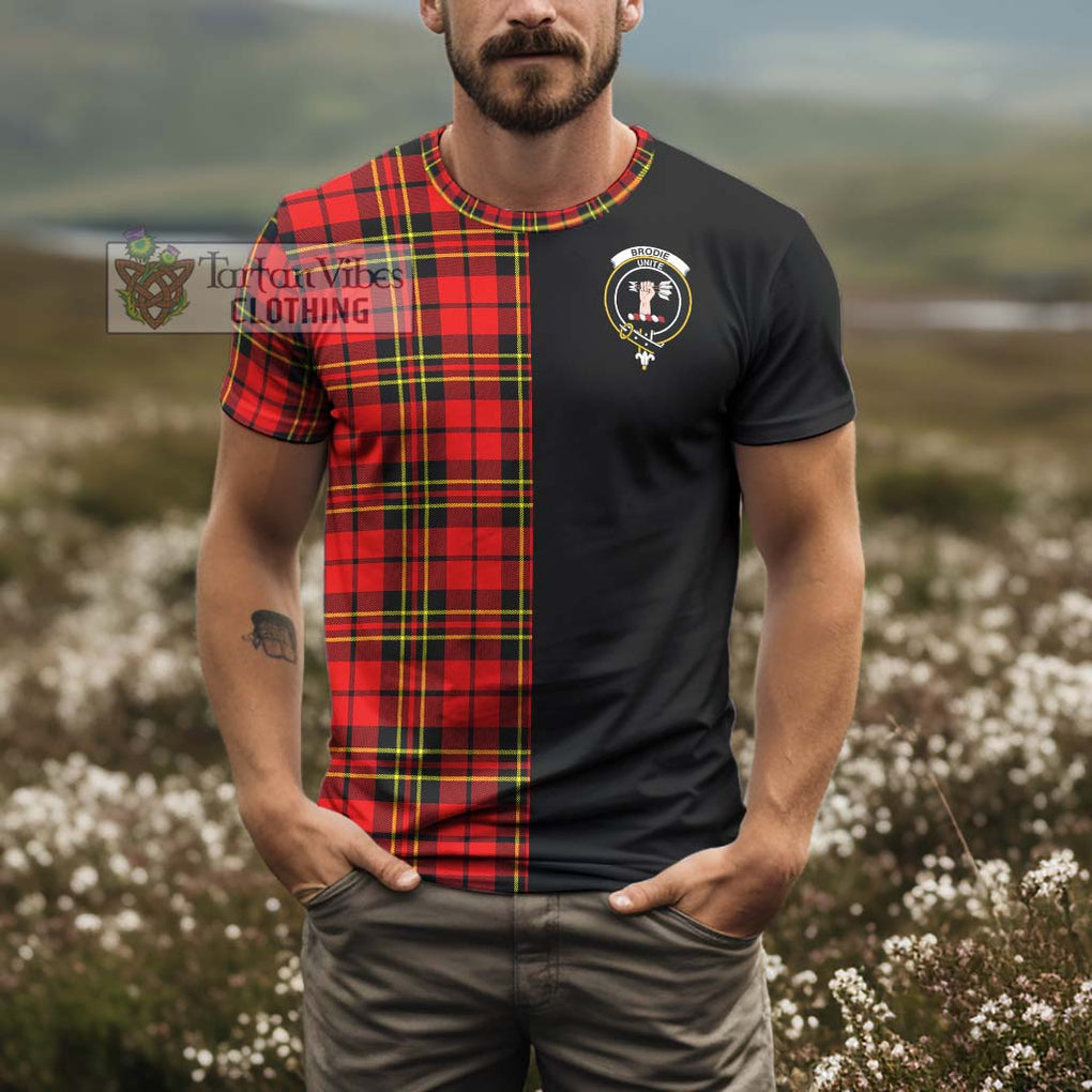 Brodie Modern Tartan T-Shirt with Family Crest and Half Of Me Style - Tartanvibesclothing Shop