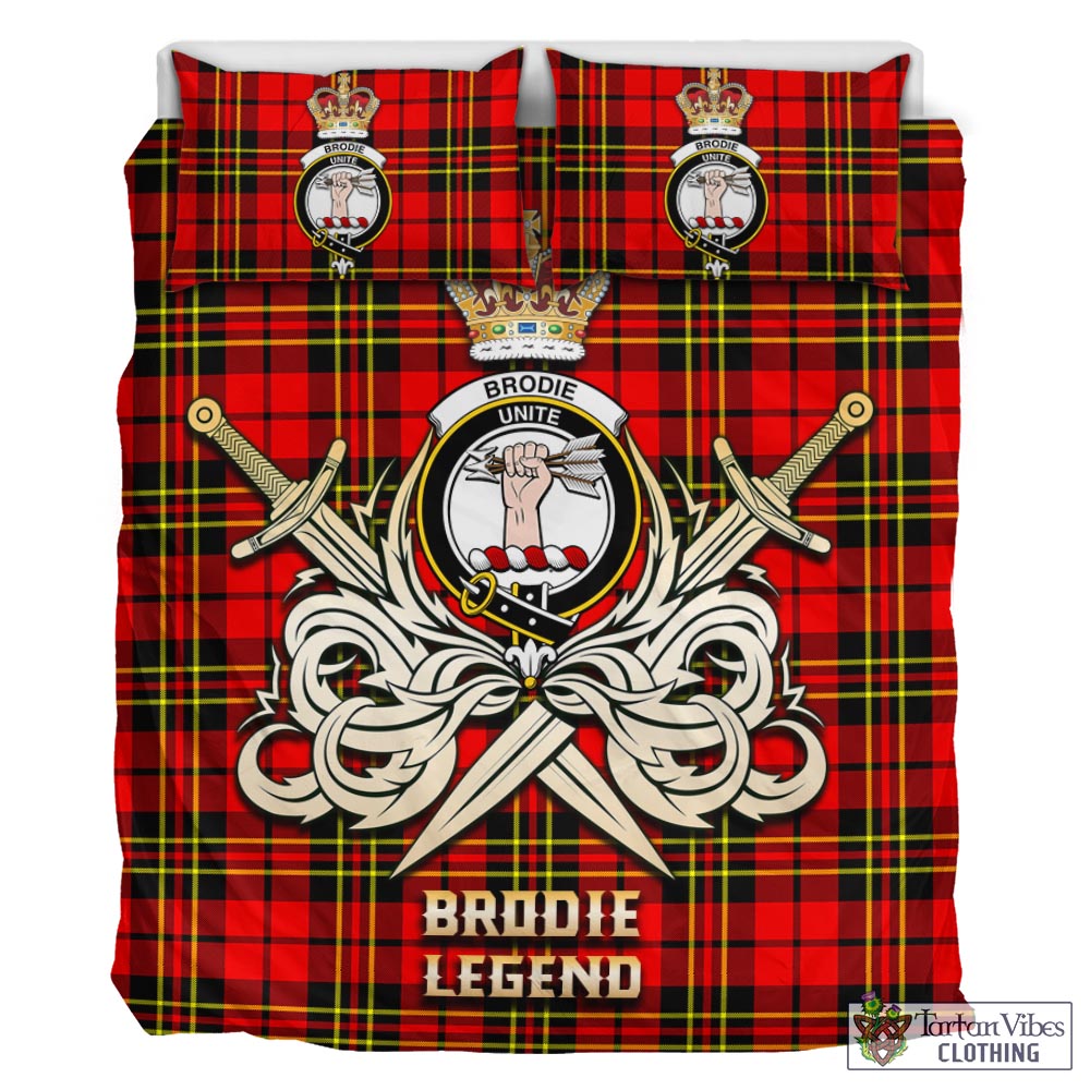 Tartan Vibes Clothing Brodie Modern Tartan Bedding Set with Clan Crest and the Golden Sword of Courageous Legacy