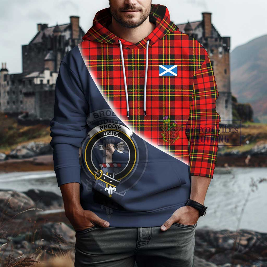 Brodie Modern Tartan Hoodie with Personalised National Flag and Family Crest Half Style - Tartanvibesclothing Shop