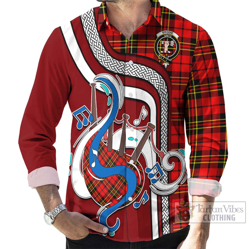 Brodie Modern Tartan Long Sleeve Button Shirt with Epic Bagpipe Style - Tartanvibesclothing Shop