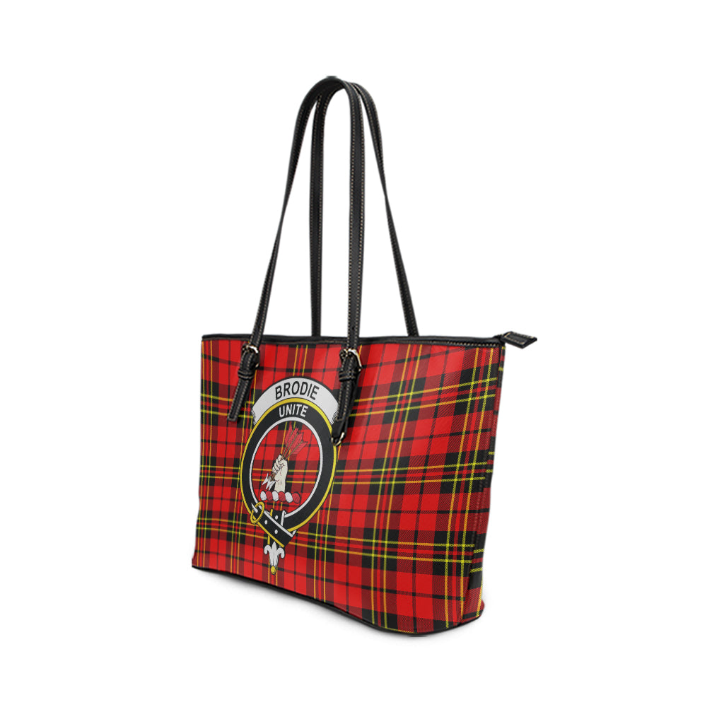 Brodie Modern Tartan Leather Tote Bag with Family Crest - Tartanvibesclothing