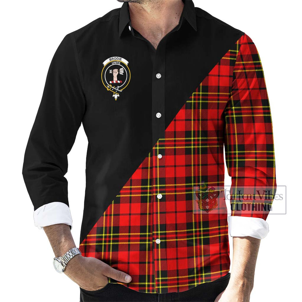 Brodie Modern Tartan Long Sleeve Button Shirt with Family Crest and Military Logo Style - Tartanvibesclothing Shop