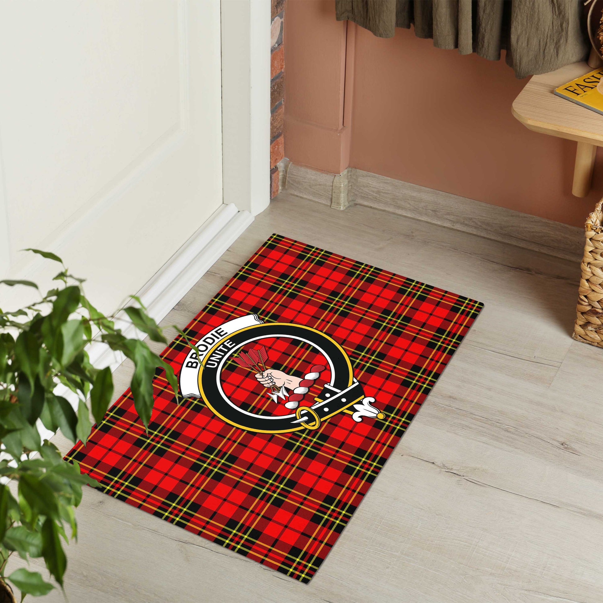 Brodie Modern Tartan Door Mat with Family Crest - Tartanvibesclothing