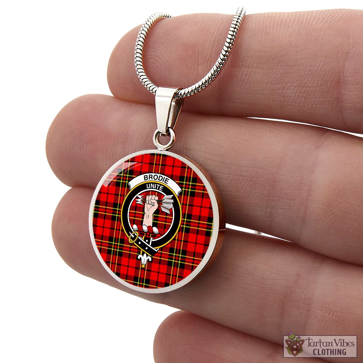 Tartan Vibes Clothing Brodie Modern Tartan Circle Necklace with Family Crest