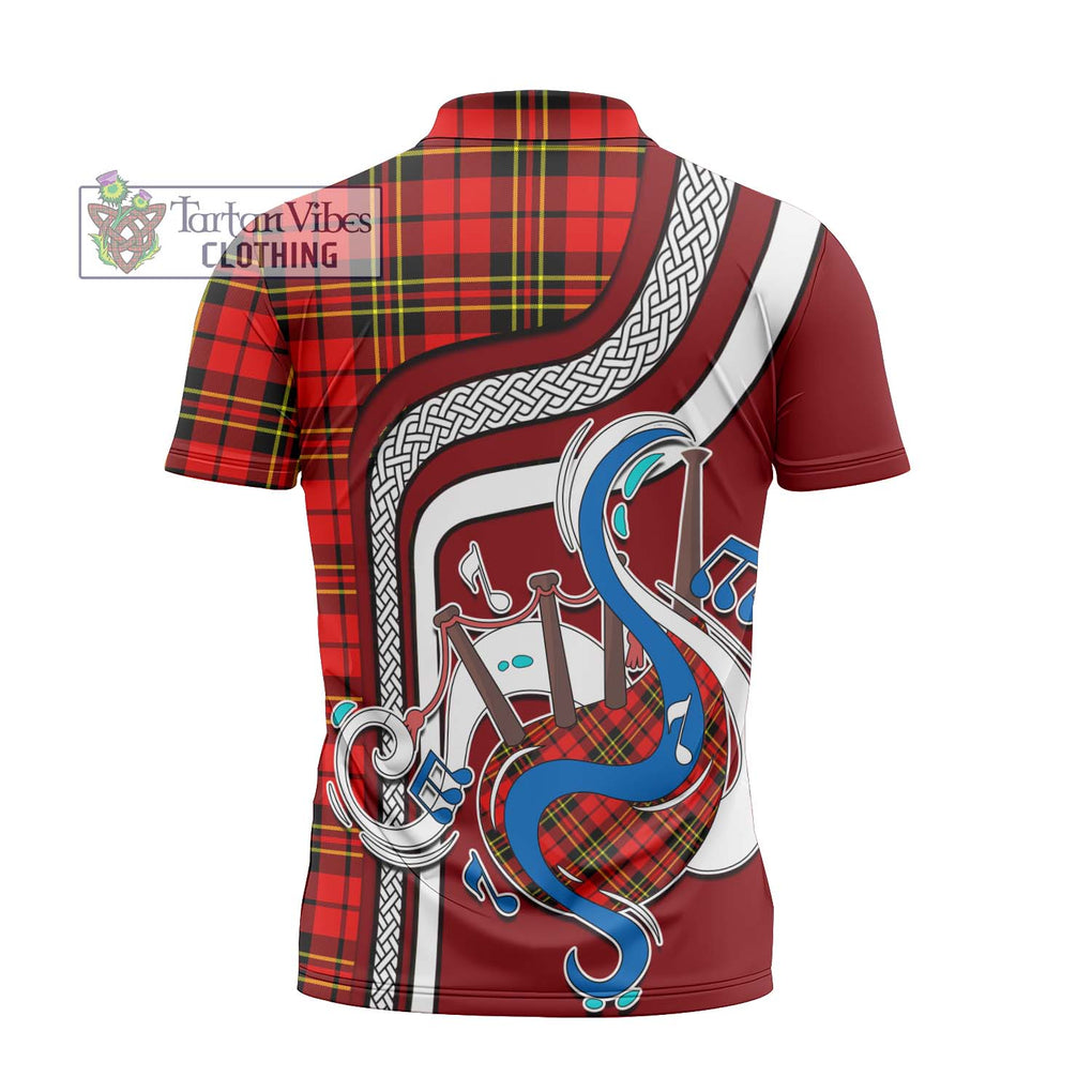 Brodie Modern Tartan Zipper Polo Shirt with Epic Bagpipe Style - Tartanvibesclothing Shop