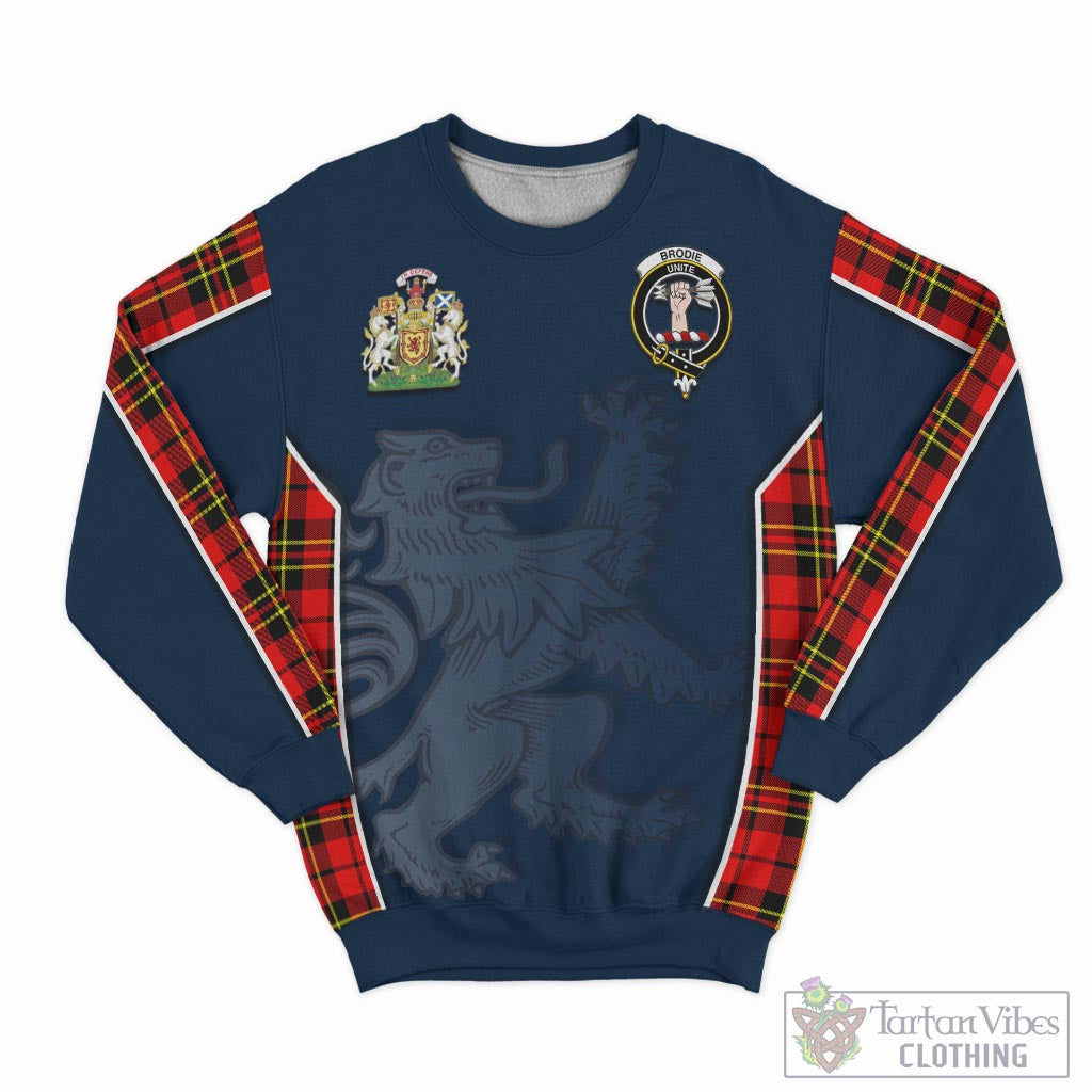 Tartan Vibes Clothing Brodie Modern Tartan Sweater with Family Crest and Lion Rampant Vibes Sport Style