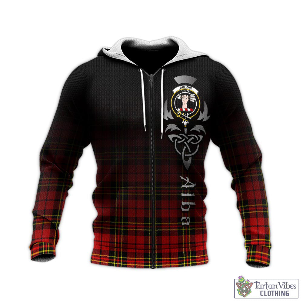 Tartan Vibes Clothing Brodie Modern Tartan Knitted Hoodie Featuring Alba Gu Brath Family Crest Celtic Inspired