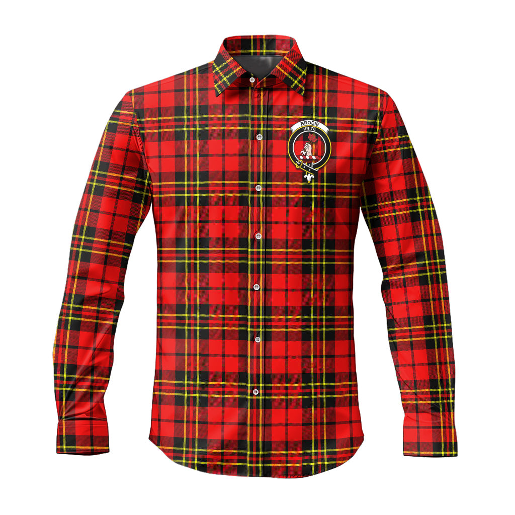 Brodie Modern Tartan Long Sleeve Button Up Shirt with Family Crest - Tartanvibesclothing