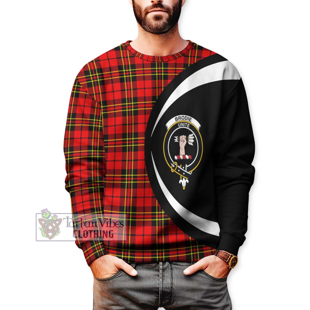 Brodie Modern Tartan Sweatshirt with Family Crest Circle Style - Tartan Vibes Clothing