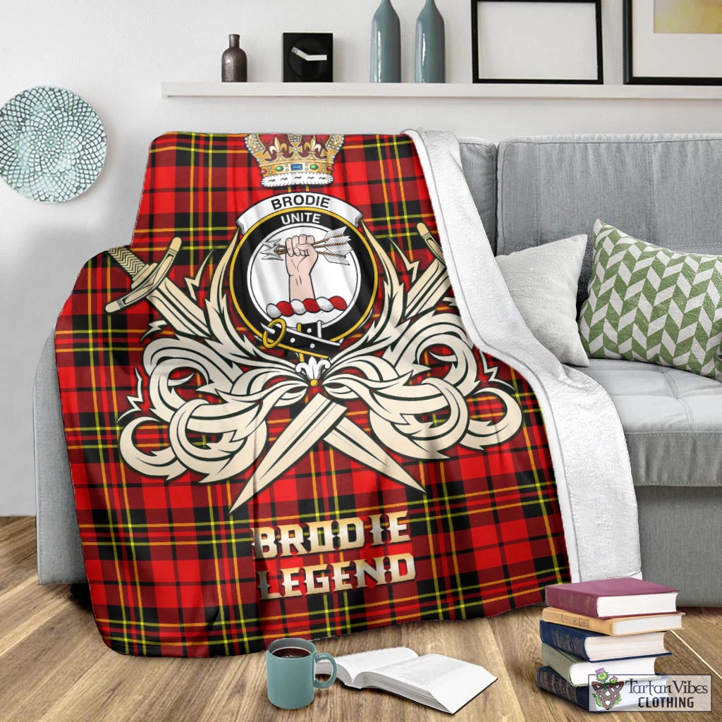 Tartan Vibes Clothing Brodie Modern Tartan Blanket with Clan Crest and the Golden Sword of Courageous Legacy