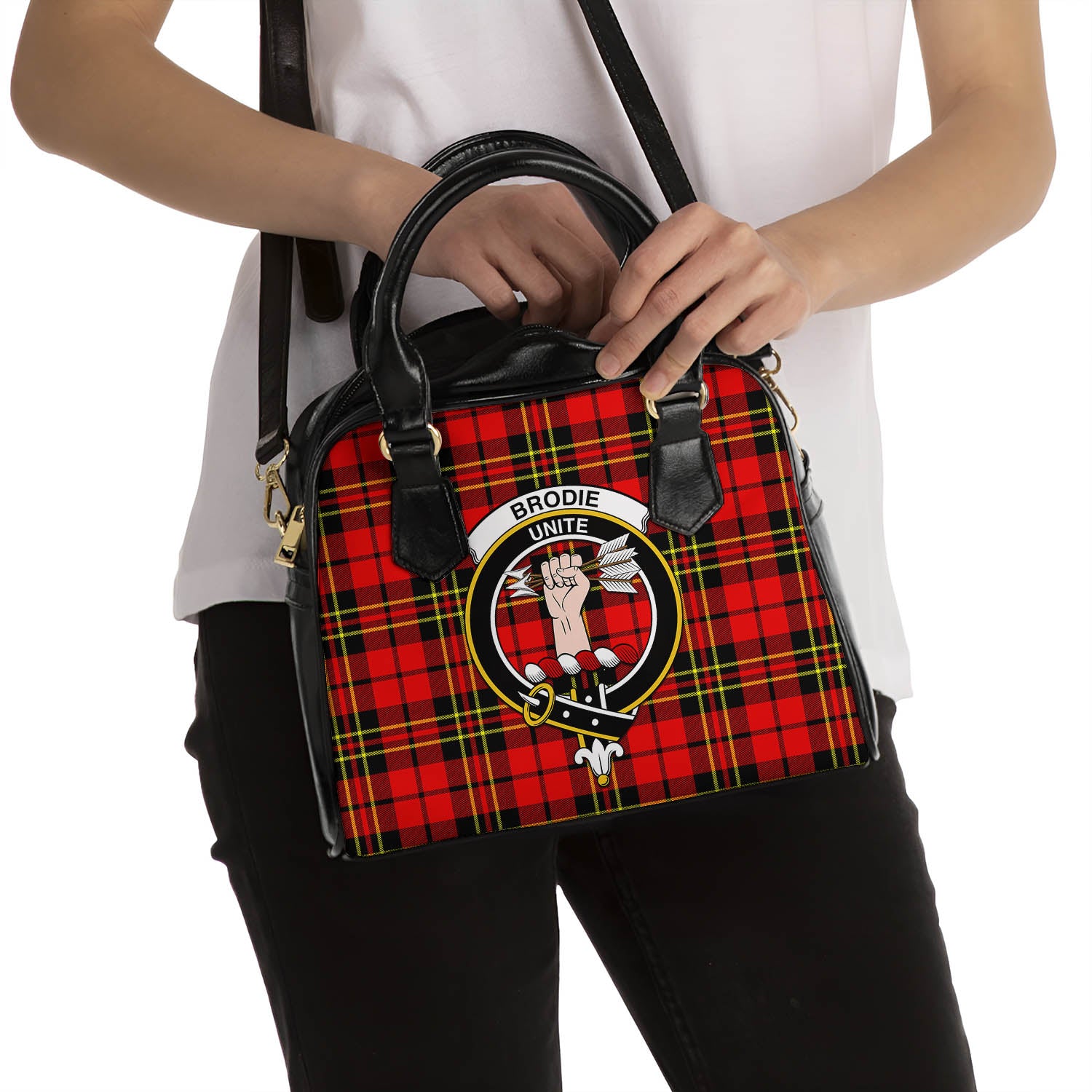 Brodie Modern Tartan Shoulder Handbags with Family Crest - Tartanvibesclothing