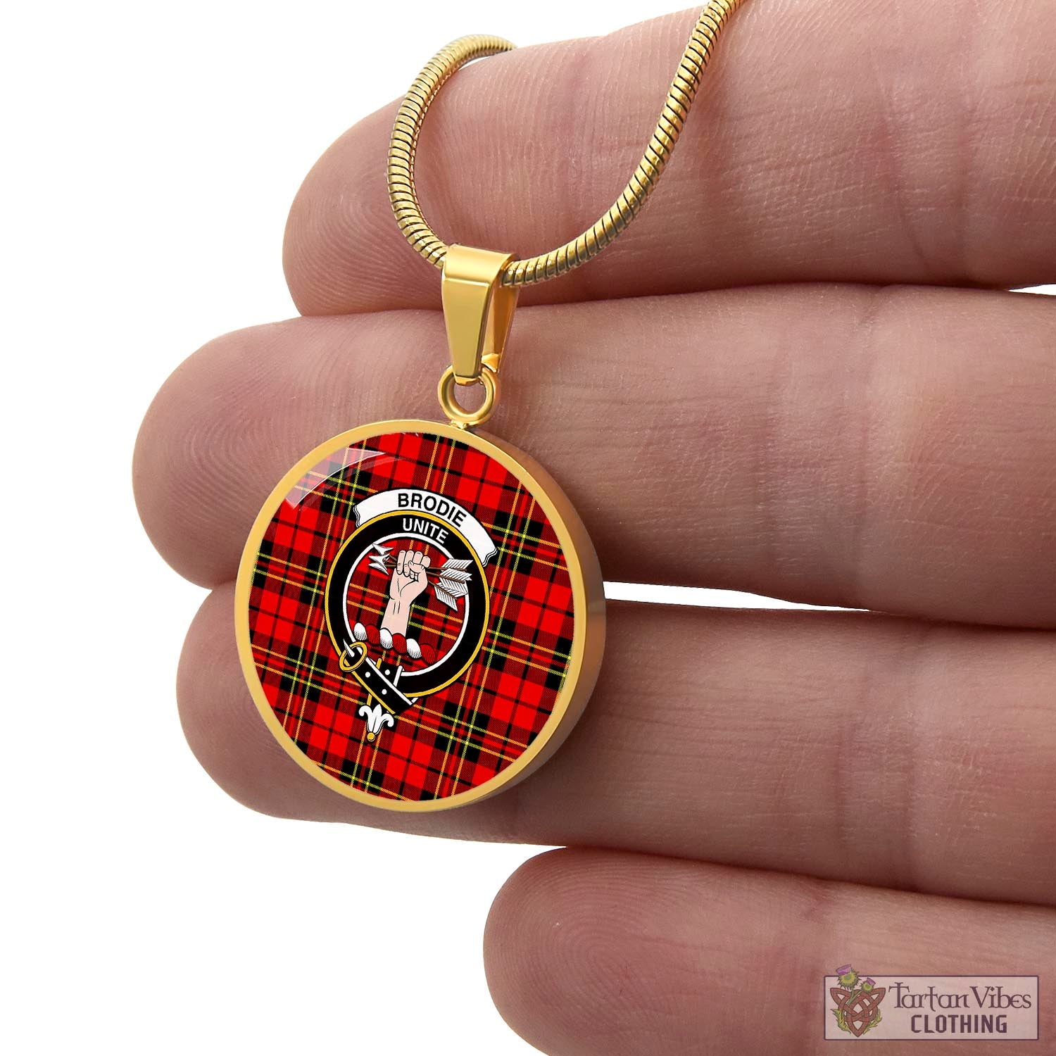 Tartan Vibes Clothing Brodie Modern Tartan Circle Necklace with Family Crest