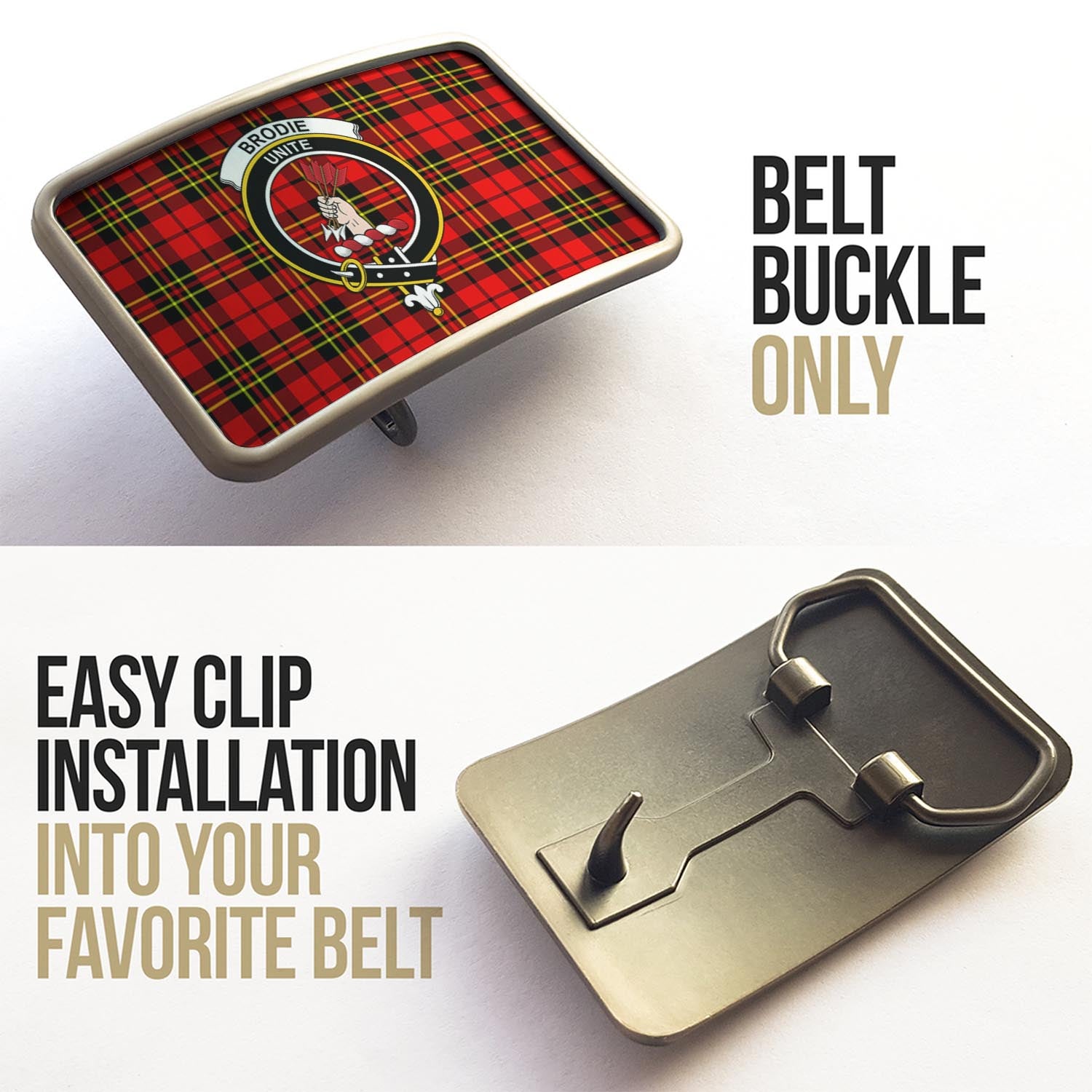 Brodie Modern Tartan Belt Buckles with Family Crest - Tartan Vibes Clothing