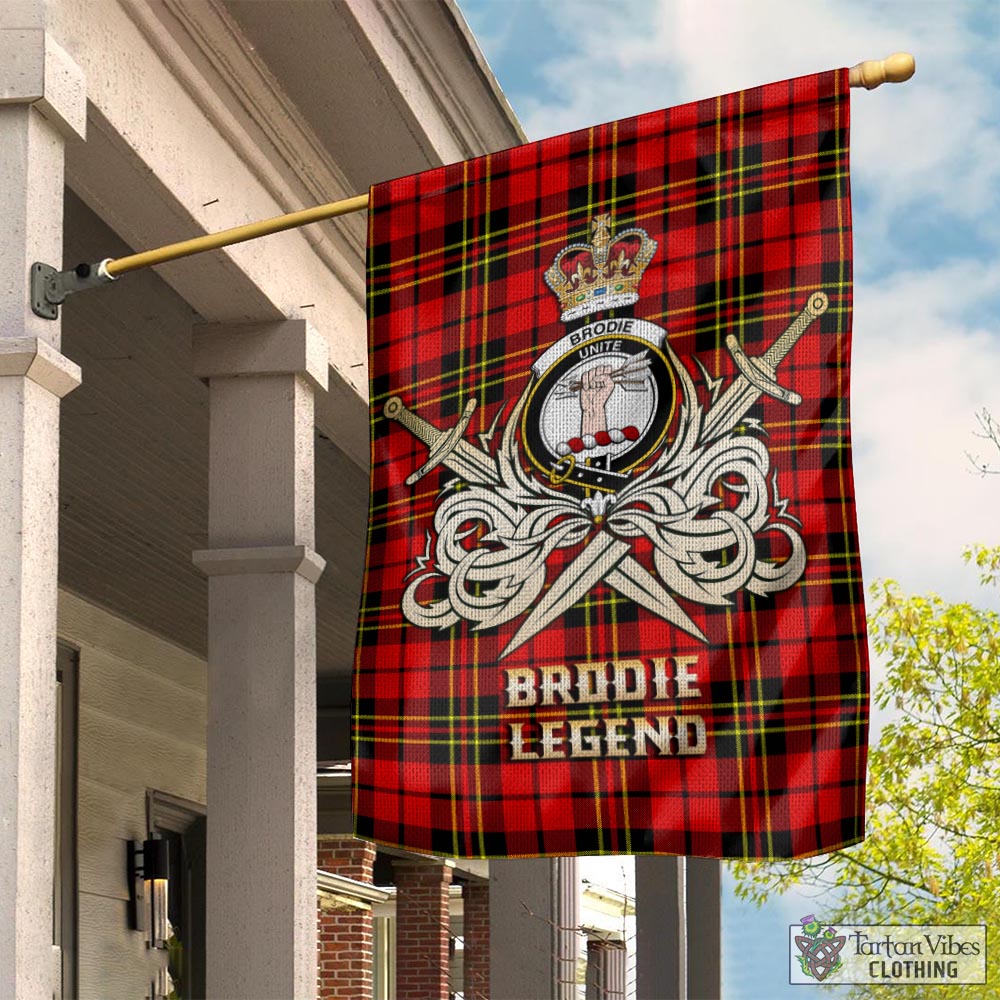 Tartan Vibes Clothing Brodie Modern Tartan Flag with Clan Crest and the Golden Sword of Courageous Legacy