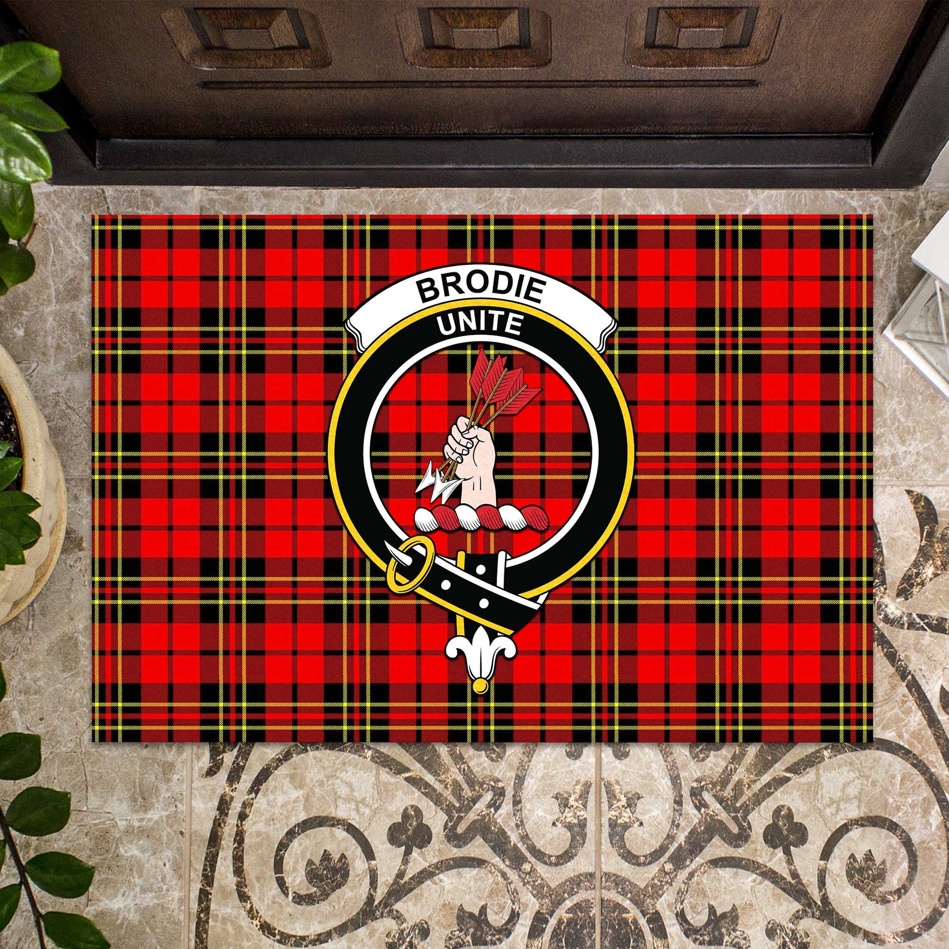 Brodie Modern Tartan Door Mat with Family Crest - Tartanvibesclothing