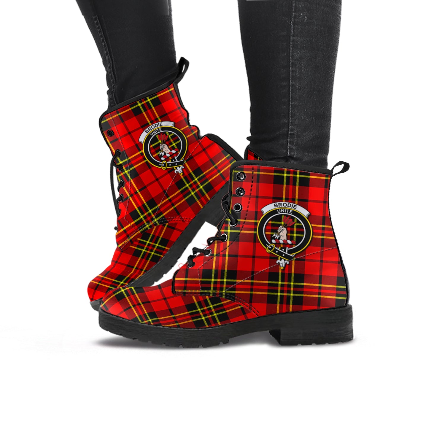 Brodie Modern Tartan Leather Boots with Family Crest - Tartanvibesclothing