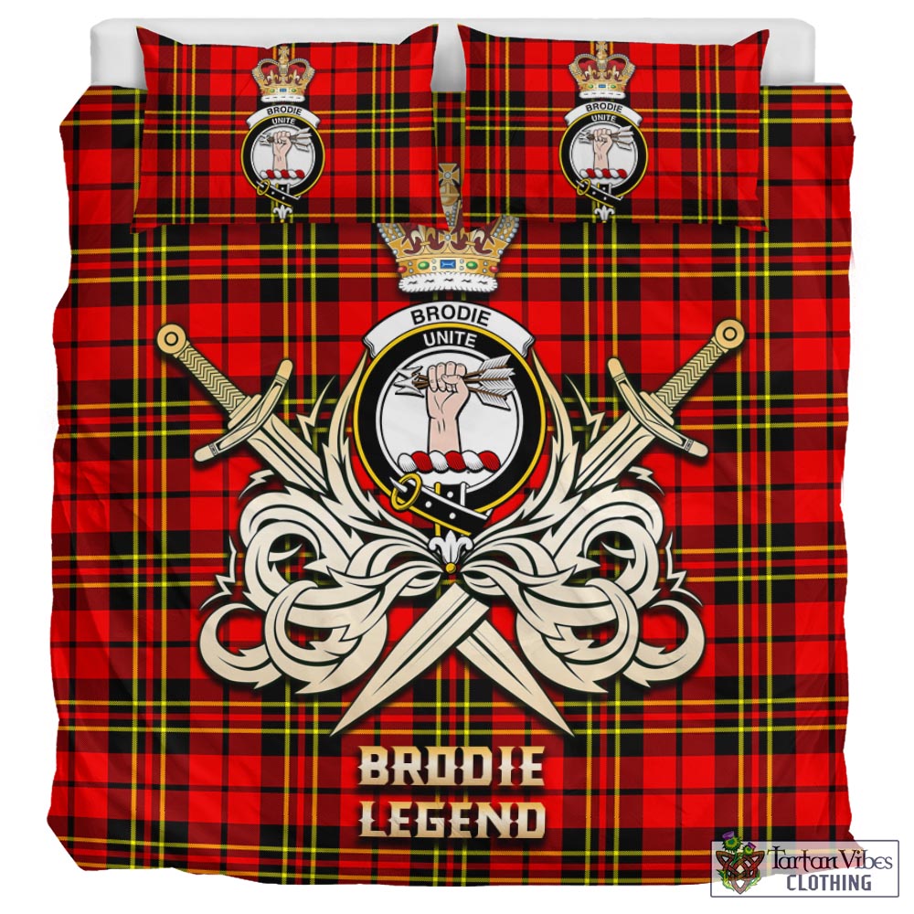 Tartan Vibes Clothing Brodie Modern Tartan Bedding Set with Clan Crest and the Golden Sword of Courageous Legacy